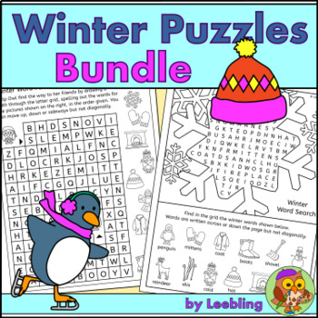 Preview of Winter Puzzle Activities Bundle - Crosswords, Word Searches and More