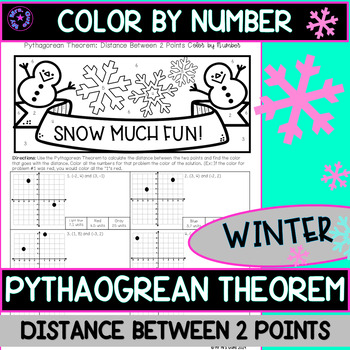 Preview of Winter Pythagorean Theorem Distance Between 2 Points Color by Number Worksheet