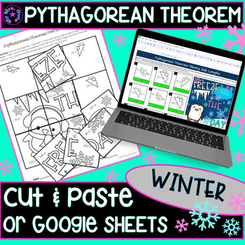 Preview of Winter Pythagorean Theorem Missing Lengths Worksheet or Digital Mystery Picture