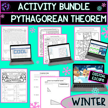 Preview of Winter Pythagorean Theorem Worksheet & Digital Activities Bundle