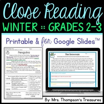 Preview of Winter Reading Comprehension Activities - Text Evidence & Inference + Digital