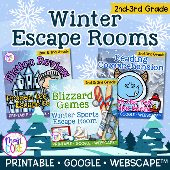 Preview of Winter Escape Room & Webscape Bundle 2nd 3rd Grade Digital Printable Activities