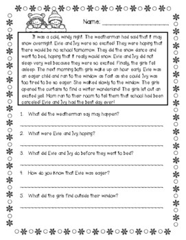 Winter Reading Comprehension Passage by The Savvy Second Grade Teacher