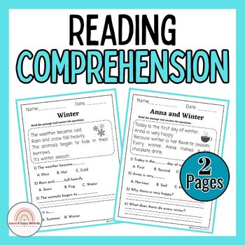 Preview of Winter Reading Comprehension Passages And Questions For 1st and 2nd Grades