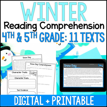 Preview of Winter Reading Comprehension Passages - Digital Winter Reading Activities