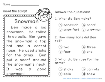 Winter Reading Comprehension Passages First Grade by Sarah Eisenhuth