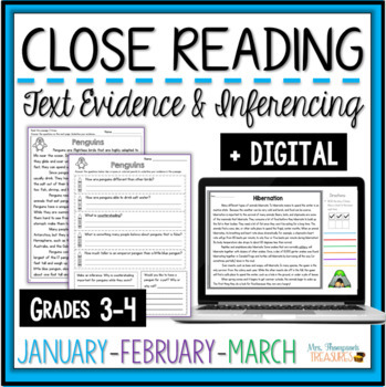Preview of Winter Reading Comprehension Passages & Questions - Jan, Feb, March + Digital