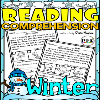 Preview of Winter Reading Comprehension Passages Questions Sequencing Order Worksheets Pack