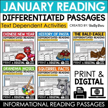 Preview of January Reading Comprehension Passages and Questions