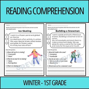 Preview of Winter Reading Comprehension Passages and Questions for 1st Grade