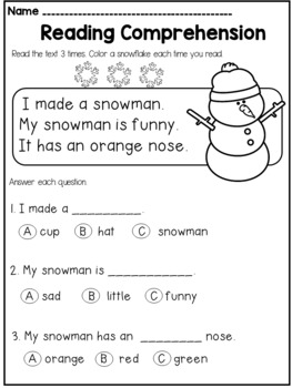 Winter Kindergarten Reading Comprehension Passages and Questions