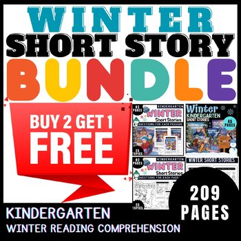 Preview of Winter Reading Comprehension Short Stories and Questions for Kindergarten Bundle