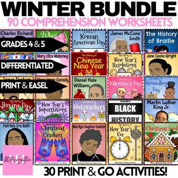 Preview of Winter Reading Comprehension Worksheets Mega Bundle!
