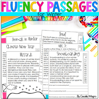 Preview of Winter Reading Fluency Passages and Comprehension Questions