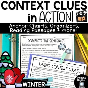 Preview of Winter Context Clues Passages Anchor Charts Vocabulary Activity 3rd 4th Grade
