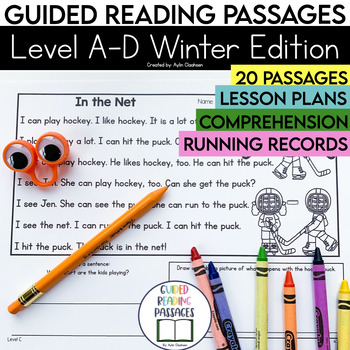 Preview of Level A-D Winter Guided Reading Passages with Comprehension and Lesson Plans