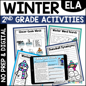 Preview of Winter Reading Writing Activities Worksheets 2nd Grade No Prep & Digital Bundle