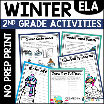 Preview of Winter Activities Reading Writing Grammar No Prep Print Worksheets 2nd Grade