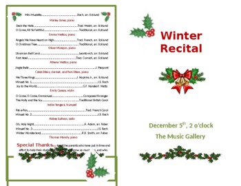 Preview of Winter Recital Template - Seasonal Holly, not Christmas - half sheet