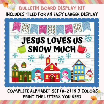 Preview of Winter, Religious, Jesus, Christian, Church, Snow, Village, Bulletin Board Kit