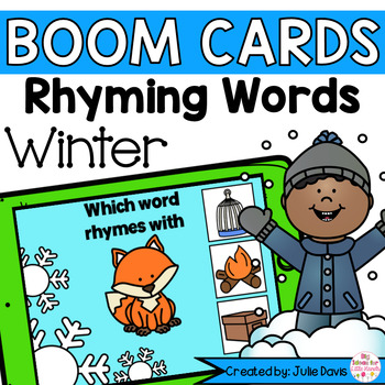 Preview of Winter Rhyming Words Digital Game Boom Cards™ | Kindergarten Task Cards