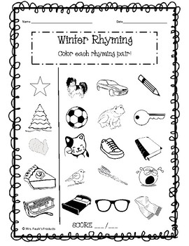 Preview of Winter Rhyming Worksheets