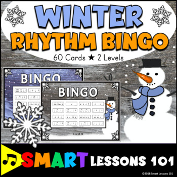 Preview of Winter Rhythm Flashcard Bingo Game: Music Games: Winter Music Activity Lesson