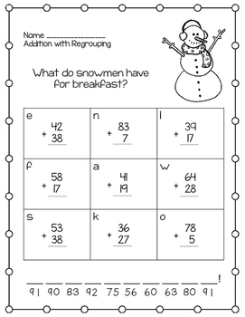 Winter Riddles for Addition and Subtraction with Regrouping by Sarah ...