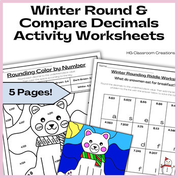 Preview of Winter Round & Compare Decimals Activity Worksheets & Color by Number
