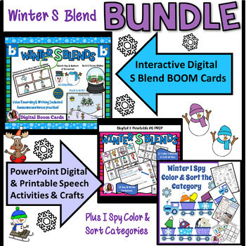 Preview of Winter S Blend Sentences, BOOM Cards, I SPY & Craft BUNDLE