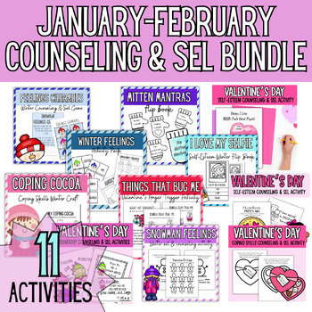 Preview of Winter SEL & Counseling Activity and Lesson Bundle January February Feelings
