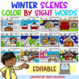 Winter Scenes Color by Code Sight Words Editable