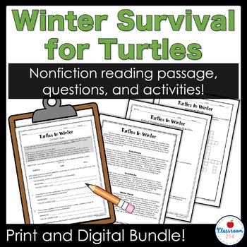 Preview of Winter Science Animal Adaptations Turtle Reading Comprehension Context Clues