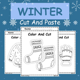 Winter Scissor Skills Worksheet, Color and Paste