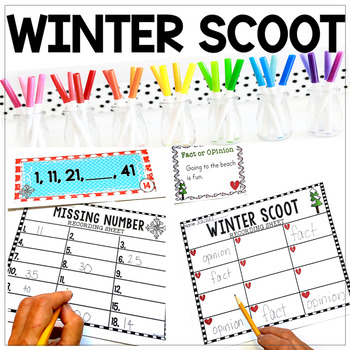 Preview of Winter Scoot Math and Literacy Activities EDITABLE