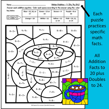 Winter Color by Number Addition by A Spot of Curriculum | TpT