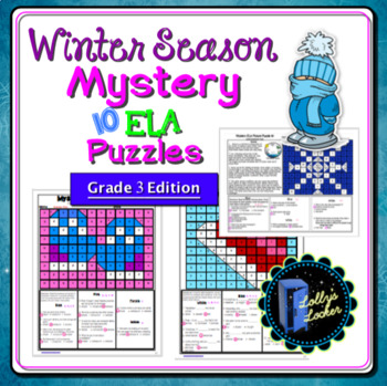 Preview of Winter Season ELA Color by Code Mystery Puzzles 3rd Grade Edition