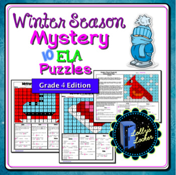 Preview of Winter Season ELA Color by Code Mystery Puzzles 4th Grade Edition