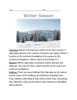 Winter Season - Review Article Facts information questions