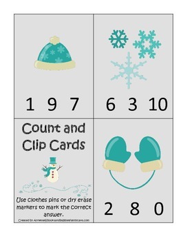Preview of Winter Season themed Math Count and Clip preschool learning activity. Early math
