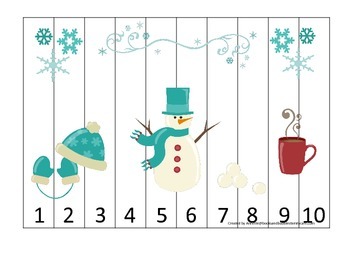 Preview of Winter Season themed Number Sequence Puzzle early math activity.  Child puzzle.