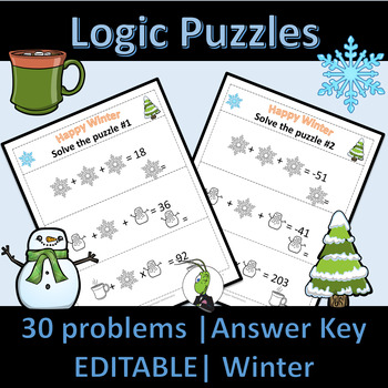 Preview of Winter Seasonal Logic Puzzles | Number Sense | Algebra 1