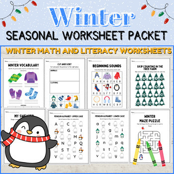 Preview of Winter Seasonal Math & Literacy Kindergarten Packet + BONUS ACTIVITY SHEETS