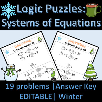 Preview of Winter Seasonal Systems of Equations | Number Sense Logic Puzzles | Algebra 1