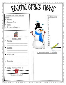 Winter Second Grade Newsletter by Kristy Wilkerson | TPT