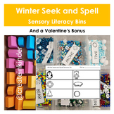 Winter Seek and Spell Sensory Literacy Bins and Valentines