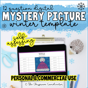 Preview of Winter Self Assessing Mystery Picture 12 Question Template Google Sheets Digital