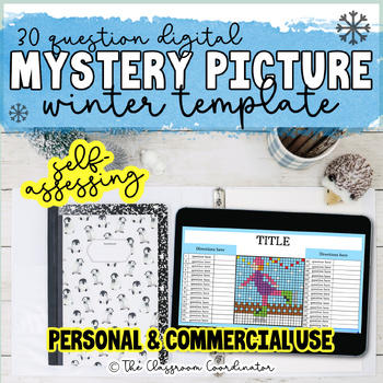 Preview of Winter Self Assessing Mystery Picture 30 Question Template Google Sheets Digital