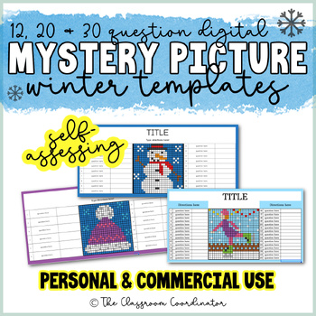 Preview of Winter Self Assessing Mystery Picture Templates Google Sheets Digital