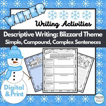 Preview of Winter Sentence Writing Simple Compound & Complex Sentences 3rd, 4th, 5th Grade